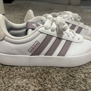 Adidas White and Lavender Striped Sneakers